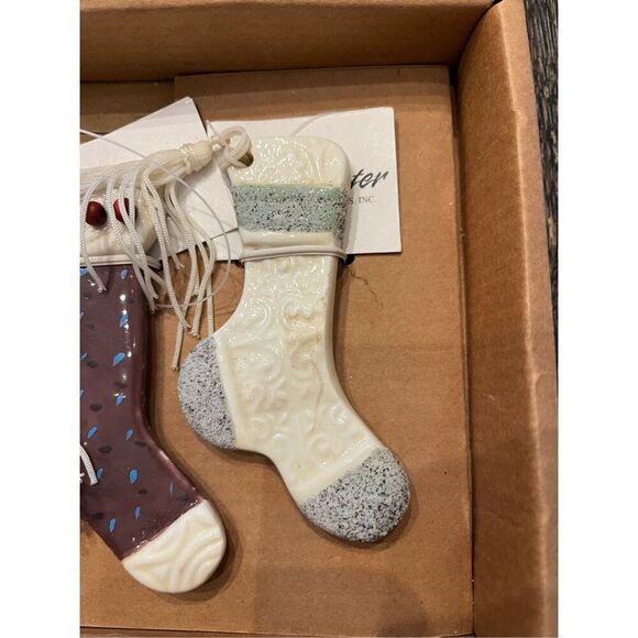 Vintage 90’s Carol Jones Set of 3 Ceramic Stocking Ornaments NIB - Picture 4 of 4